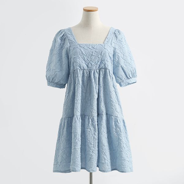 

french square collar puff sleeve blue dress summer style little princess 210525, Black;gray