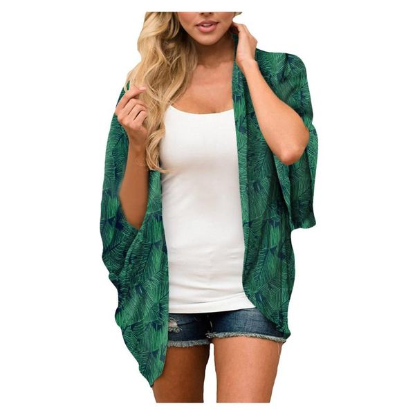 

women's swimwear women floral print summer cover ups chiffon cardigan short sleeve loose beach wear up blouse dress ropa mujer#30, White;black