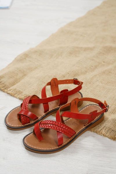 

sandals women's red genuine leather, Black