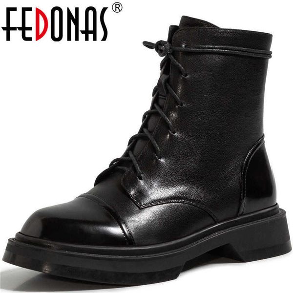 

autumn and winter shoes woman heels genuine leather high boots cross tied retro working basic ankle 210528, Black
