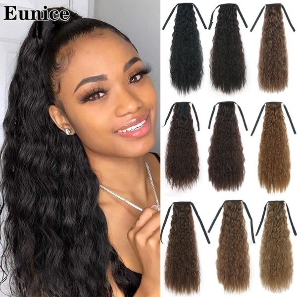 

synthetic wigs long corn wavy ponytail hair natural drawstring ribbon fake black pony tail clip in women hairpieces