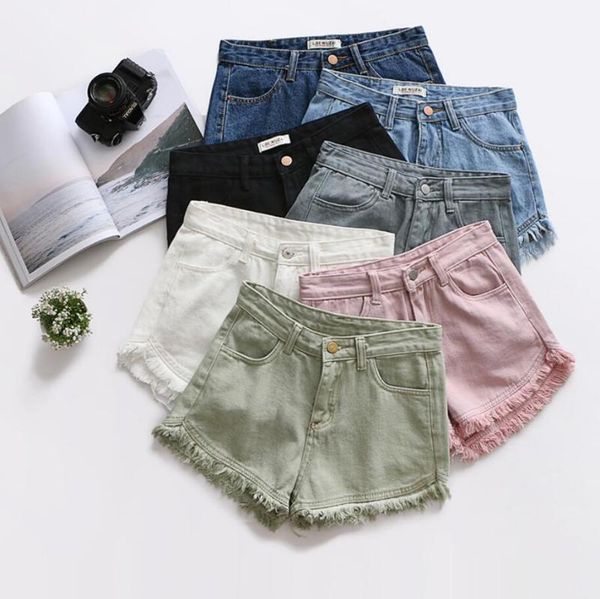 

women's shorts women ripped frayed edge tassels denim high waist jeans feminino pockets a1309, White;black