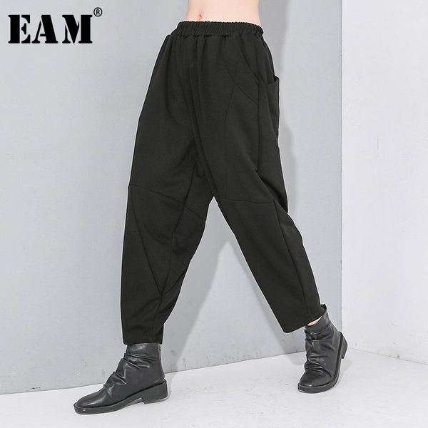 

women's pants & capris [eam] high elastic waist black split joint harem trousers loose fit women fashion tide spring autumn 2021 1n477, Black;white