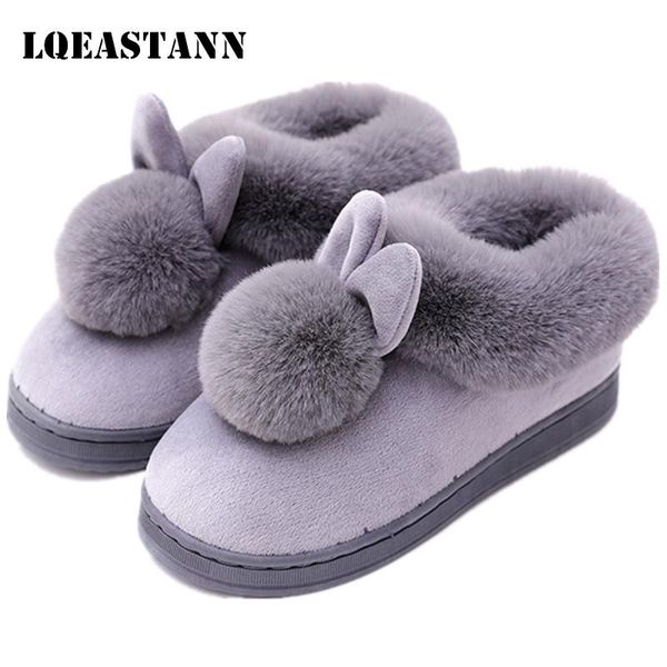 

winter warm women's shoes ears non-slip soft sole ladies home casual slippers indoor outdoor fur size 35-40, Black