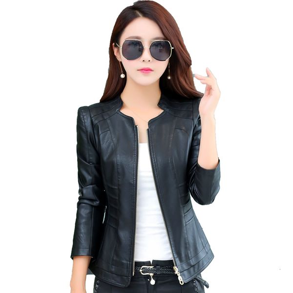 

women's & faux outerwear large size 4xl autumn ladies short slim genuine jacket fashion leather women jaqueta de couro, Black
