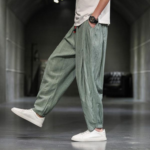 

men's pants mrgb chinese style men baggy harem ice silk casual solid color joggers trousers fashion vintage clothing, Black