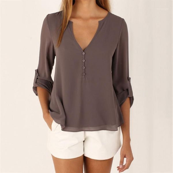 

ark women summer blouse chiffon shirts plus size 5xl casual long sleeve fashion female v neck blouses blusa women's &, White