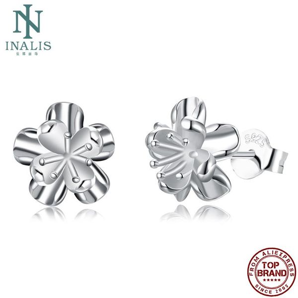 

stud silverhoo exquisite 925 sterling silver earring for women trendy stereo flower earrings send girlfriend gifts fine jewelry, Golden;silver