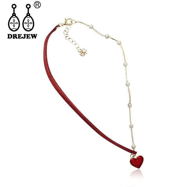 

red black green heart statement choker christmas pearl chain necklaces for women friend collares bijoux boho jewelry n633 chokers, Golden;silver