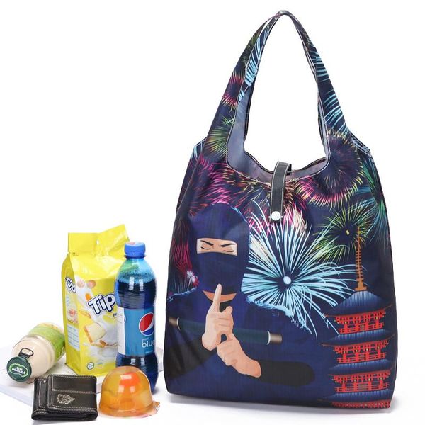 

shopping bags thicken nylon foldable big waterproof bag stylish printing portable supermarket folding reusalbe shop tote 2 piece