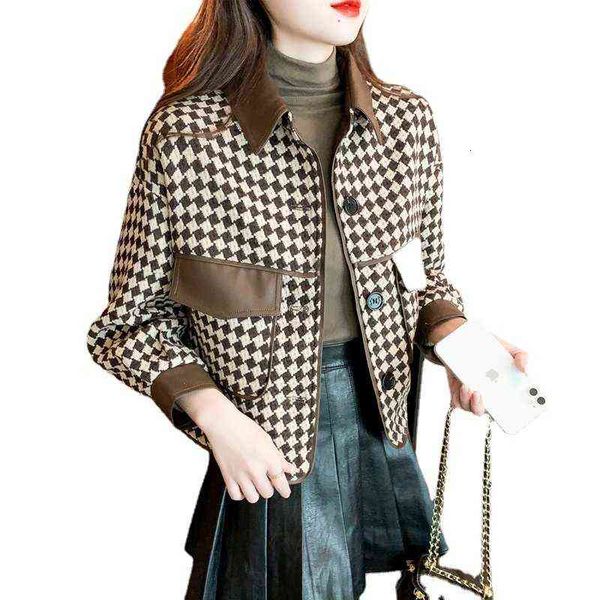 

2021 autumn and winter thousand bird lattice short coat women's small man fragrance temperament niche, Black;brown