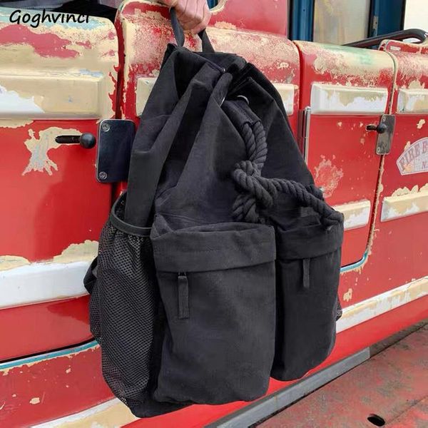 

backpack black backpacks canvas large capacity students college casual simple bags travel bag multi-pockets harajuku chic school
