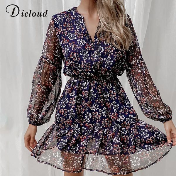 

casual dresses dicloud navy women's dress long sleeve see through light ruffled mini party ladies fashion buttons lining streetwear, Black;gray