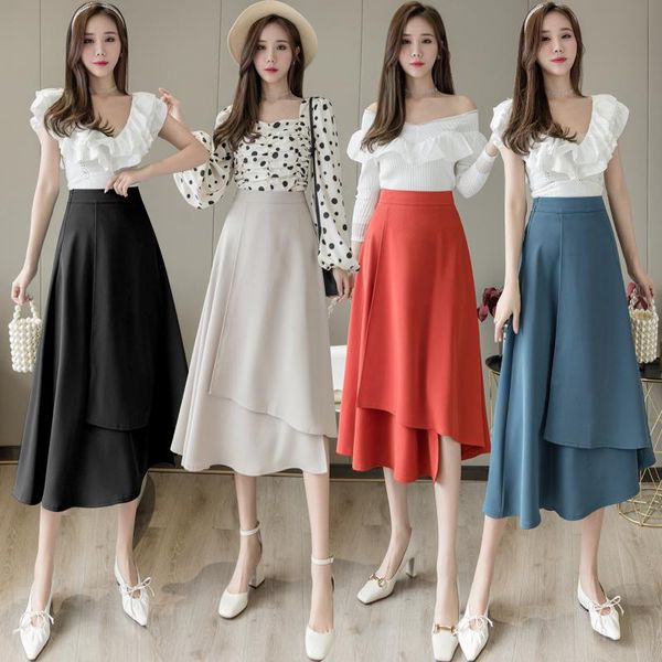 

skirts spring summer long for women aline irregular slit one piece wrap skirt 2021 elegant high waist umbrella faldas, Black