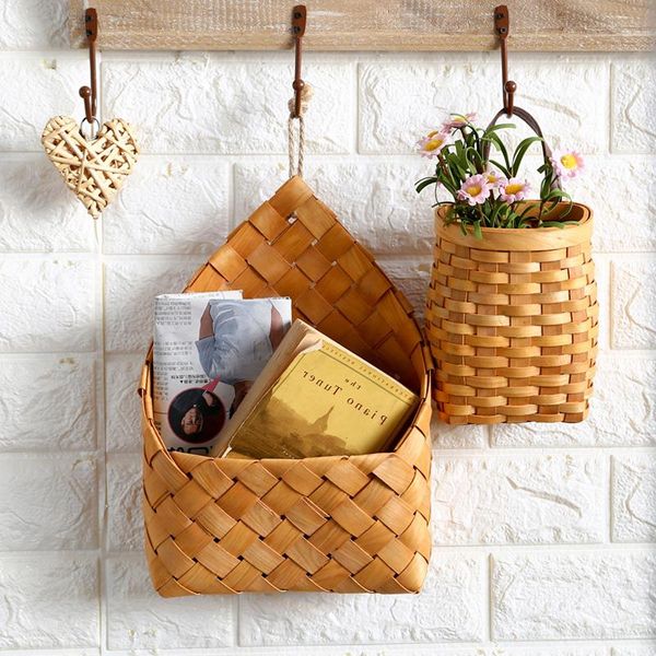 

storage baskets basket wall hanging natural wicker flower rattan pot home garden decoration container