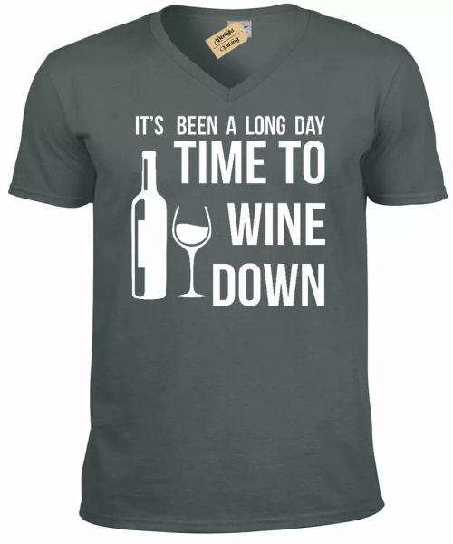 

Mens time to wine down t-shirt Funny Drinking Gift v-neck t shirt, White;black