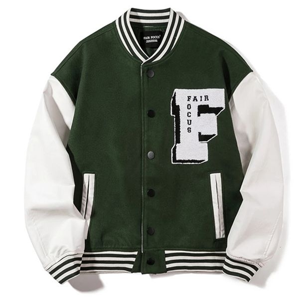 

hip hop baseball jacket men women 3d letter f japanese streetwear harajuku college patchwork block bomber varsity 210811, Black;brown