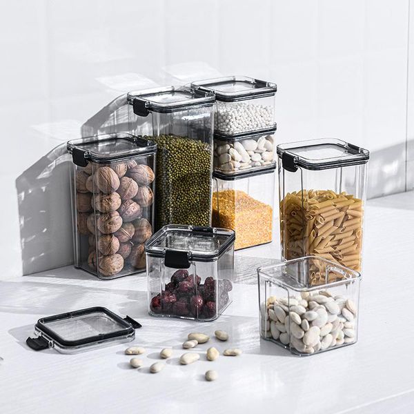 

storage bottles & jars food box 4 different capacity plastic sealed kitchen transparent canister keep fresh clear container