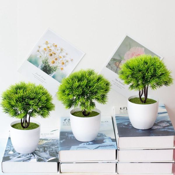 

17x21cm green artificial small tree potted bonsai christmas halloween birthday party home bedroom decoration fake plants decorative flowers