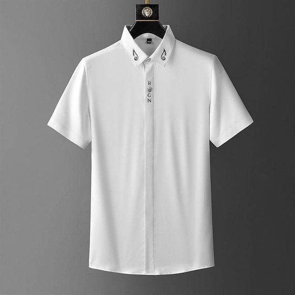 

men's casual shirts 2021 summer shirt fashion simple versatile slim short sleeve streetwear british style sequin metal decoration, White;black