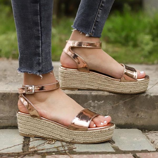 

puimentiua women peep toe platform sandals wedge shoes casual comfort home beach espadille female ankle buckle, Black