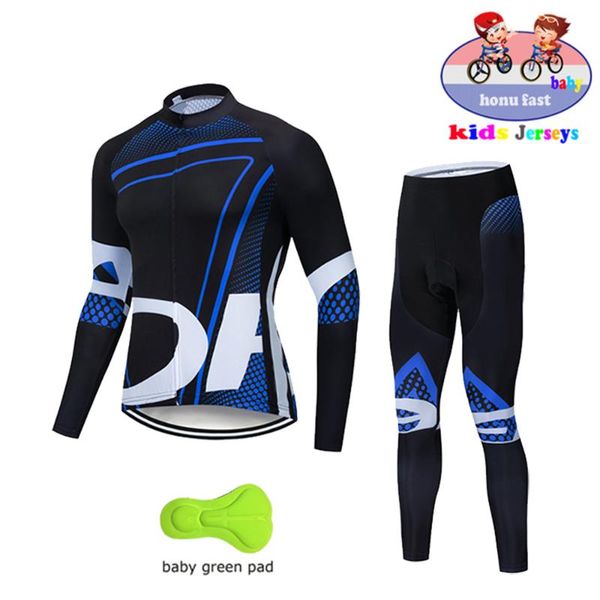 

racing sets strava long-sleeve children's cycling clothing 2021 autumn kids jersey set bike suit clothes mtb wear, Black;blue