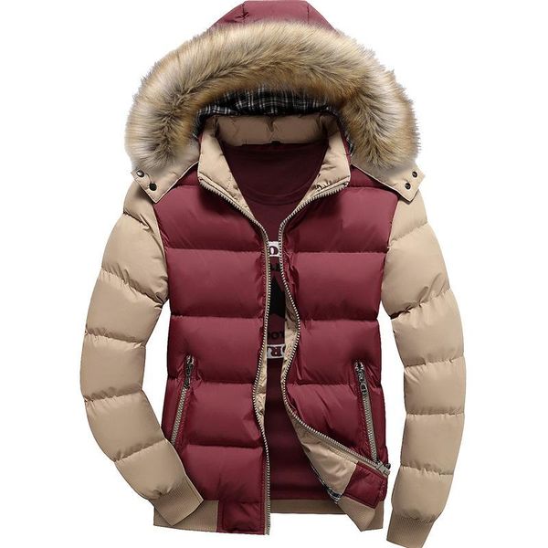 

men's wool & blends winter faux fur jacket men padded parka russia man coat artificial zipper pockets warm thick hooded parkas snowjack, Black