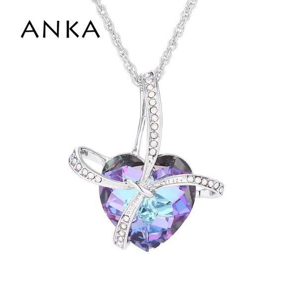 

pendant necklaces anka fashionable heart crystal necklace bow design unique crystals from austria #137304, Silver