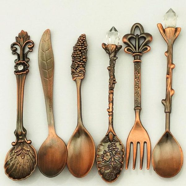 

spoons 2021 6pcs bronze carved eco-friendly small tea coffee fork mixing scoop