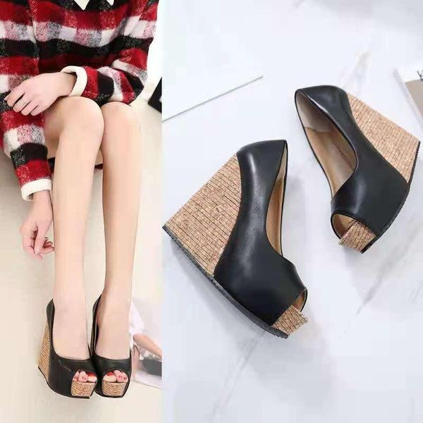 

women summer wedge shoes platform high heels female open toe sweet sandals ladies pink spring pumps dress, Black