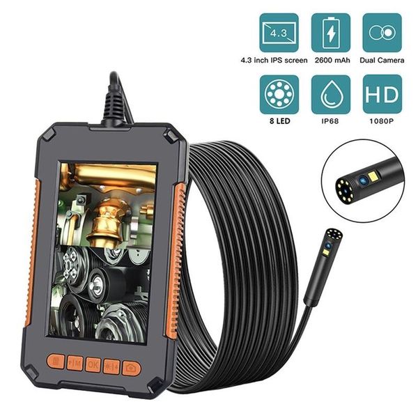 

cameras 1080p high definition 4.3 inch screen dual lens inspection handheld ip67 snake with 8 led
