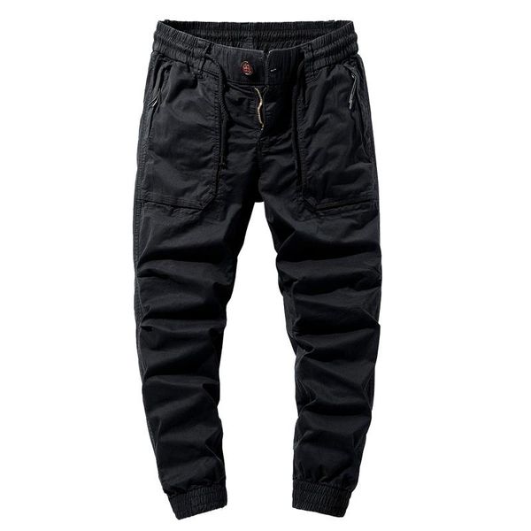 

men's pants men luxury mid waist pencil pant solid pocket full length trousers fashion casual cargo, Black