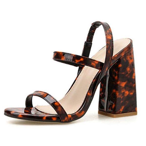 

summer fashion straight buckle women's sandals nightclub leopard thick heel high-heeled open-toed cwf, Black
