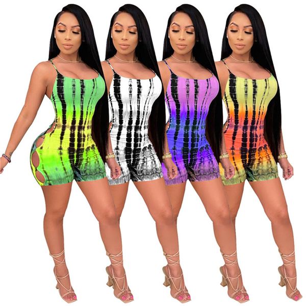 

plus size women tie dye jumpsuits rompers spaghetti strap onesie summer clothing sleeveless bodysuit bodycon one piece pants 4872, Black;white