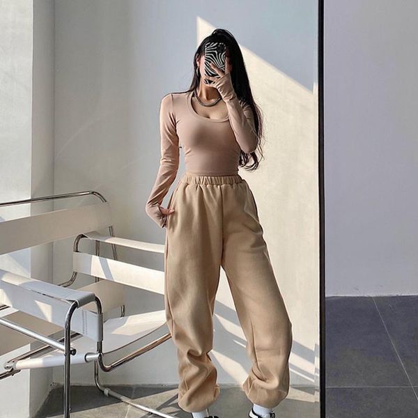 

women's pants & capris tvvovvin winter solid color high waist loose harem women casual all-match tie feet thick sweatpants ye9s, Black;white