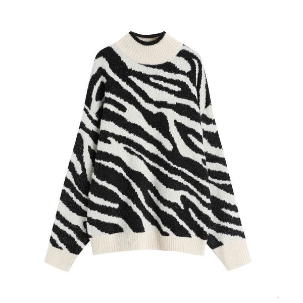 

sweater autumn and winter lazy wind zebra pattern vison hood loose sleeve long shirt, White;black