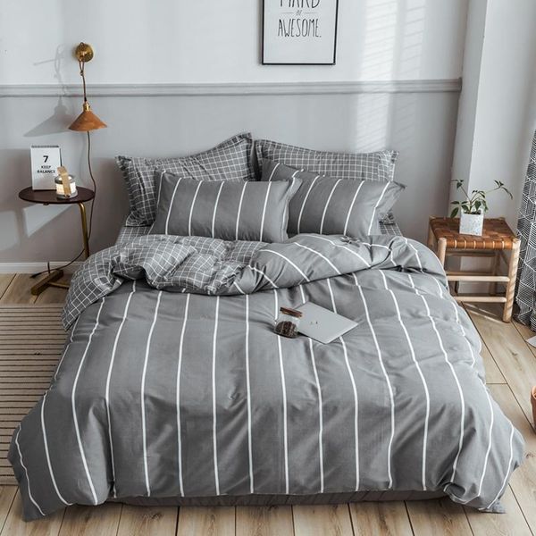 

bedding sets 2021 grey stripe pure cotton simple and fashion bed linen duvet cover set ab side sheet pillowcase