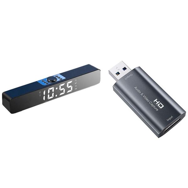

mini speakers led sound bar alarm clock wireless bluetooth speaker(black) & audio video capture card to usb 2.0 hd 1080p