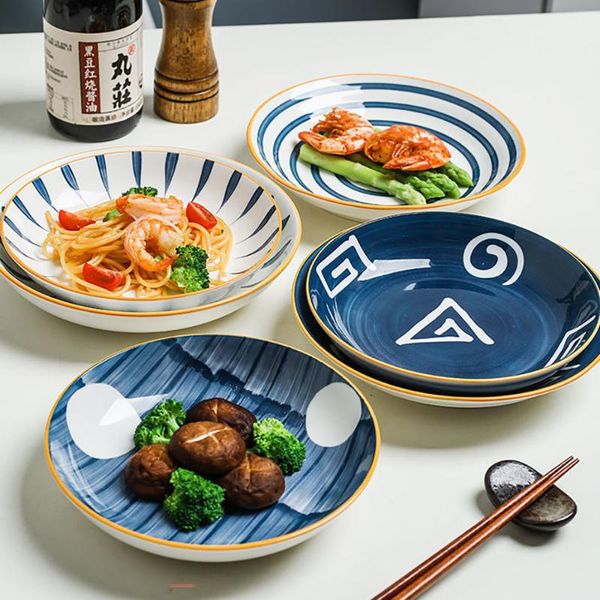 

dishes & plates 8 inch ceramic bouillon deep plate bread and butter dish dessert platter fruit round underglaze color porcelaintableware aws