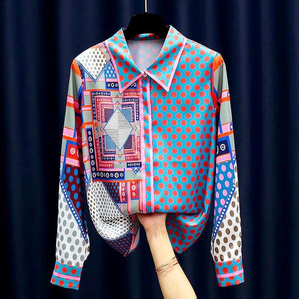 

women's blouses & shirts chic printed long sleeve women blusas runway designer spring summer clothes blouse shirt ls026, White