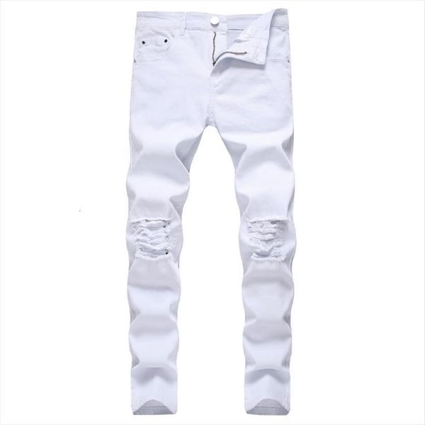 

solid white ripped jeans classic women pants retro skinny brand elastic denim trousers casual slim fit pencil pant, Black