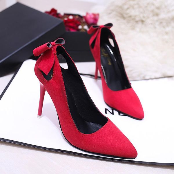 

autumn high heels fashion wild hollow bow pointed women's single shoes professional work dress, Black