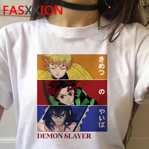

slayer graphic tees streetwear punk women t shirt kimetsu no yaiba clothes japanese anime men funny, White