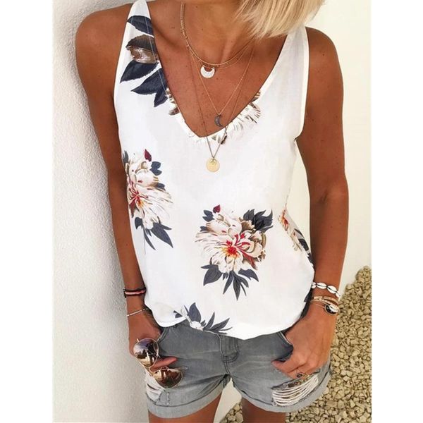 

women's t-shirt s-5xl plus size summer sleeveless women vest floral print vintage beach casual t shirt loose white red camisas mujer