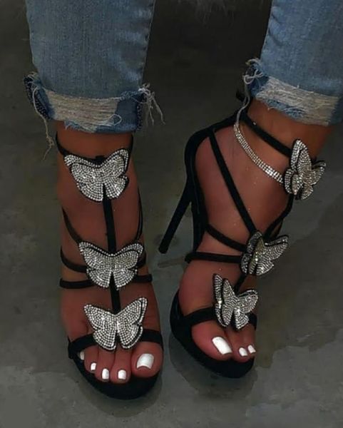 

summer women's sandals color matching fashion rhinestones bow tie thin heel zipper sweet wind roman shoes s, Black