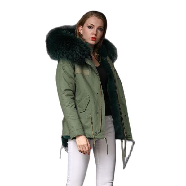

women's fur & faux 2021 stylish women dark green parka with thick warm ladies short jacket autumn casual coat, Black