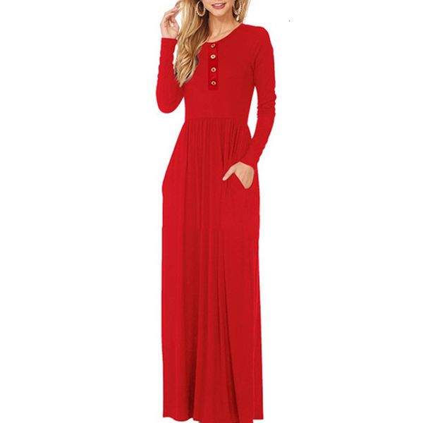 

dress pocket button in long sleeve ladies loose solid color around the neck dresses wl63, Black;gray