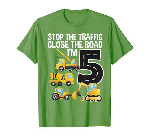 

men's t-shirts close the road i'm 5 years old 5th birthday trucks t-shirt, White;black
