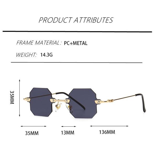 

sunglasses octagon rimless lightweight cute women classic retor sun glasses for ladies elegant fashion eyewearuv400, White;black