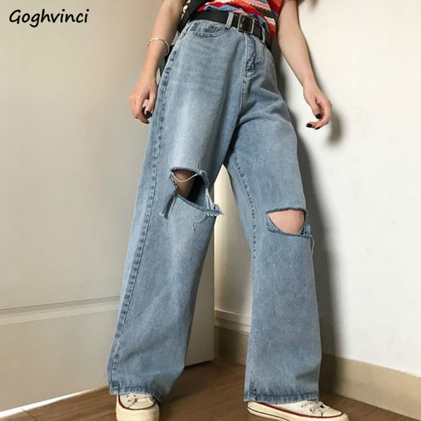 

jeans women holes casual ripped vintage hip-hop oversize xxl chic teens harajuku chic summer wide leg trousers ulzzang mopping, Blue